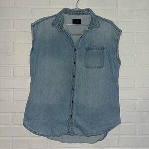 RISEN Womens Jean Denim Shirt Sleeveless Denim Button-Up Shirt Small